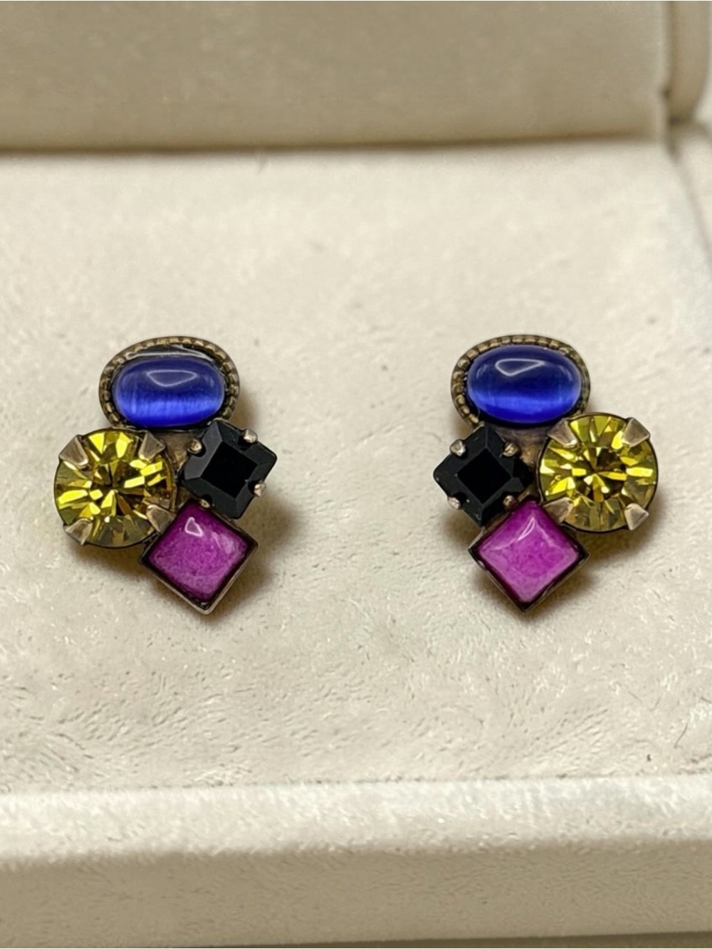 Vintage Sorrelli Multicolor Crystal Post Stud Earrings *Blue, Purple SIGNED